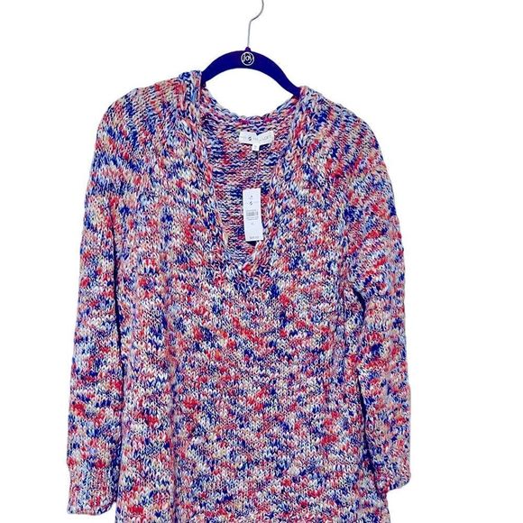 Lou & Grey Blue Space Dye Marled V-Neck Sweater - Picture 3 of 8